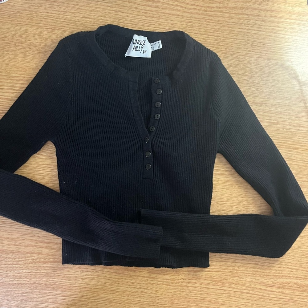 Princess Polly Black Ribbed Button-Up Cardigan - Picture 2 of 2